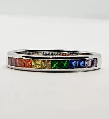 Sterling Silver Rainbow CZ Half Eternity Fancy Ring 925 Channel Set Size I To X • £29.99