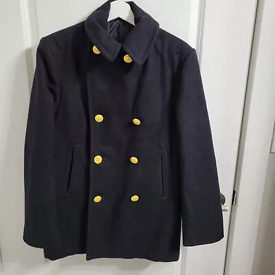 Vintage US NAVY Men’s Pea Coat 100% Wool Gold Buttons Overcoat Military 38R • $60
