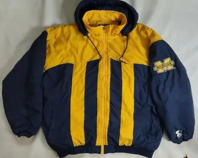 Vtg  Rare Starter Fab 5 Era Michigan Wolverines With  Hood Winter Jacket Size Xl • $399.99