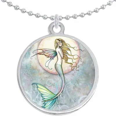 Fairy Mermaid Moon Round Pendant Necklace Beautiful Fashion Jewelry • $15.88