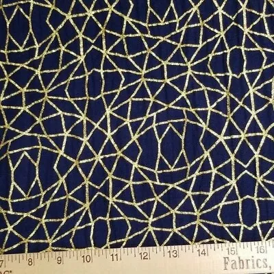 Moroccan-Chic! Rich Dark Blue Double-Gauze With Metallic Gold Geometric Designs • $12