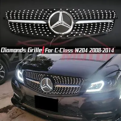 Black Dia-monds Style Grille W/LED Star For Benz C-Class W204 2008-14 C180 C350 • $115.99