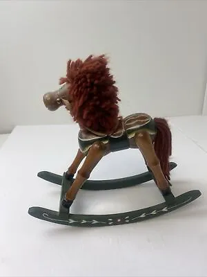 Vintage Wooden Rocking Kids Toy Horse 9”. Yarn Head And Tail. Christmas Decor.  • $14.95