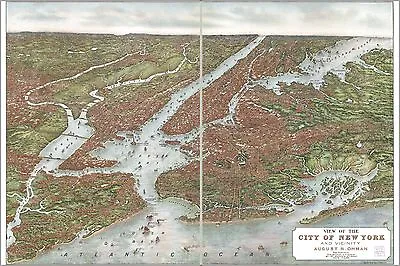 Poster Many Sizes; Birdseye View Map Of New York City Brooklyn Manhattan Queens • $28.42
