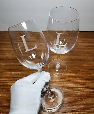 2 Schott Zwiesel  L  Monogram Wine Glasses Stemmed Signed On Bottom 20 Oz. GUC • $20