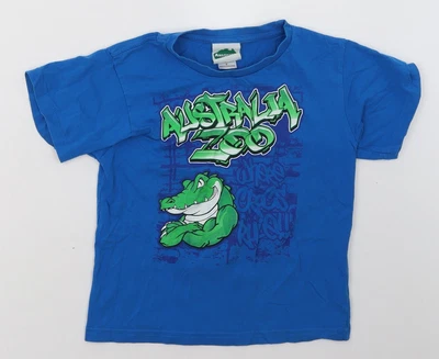Australia Zoo Boys Blue Geometric Cotton Basic T-Shirt Size 8 Years Crew Neck Pu • £3.37
