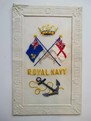 WW1 Silk Military Postcard: Royal Navy. Anchor Crown & Flags. By Tuck & Son • £15