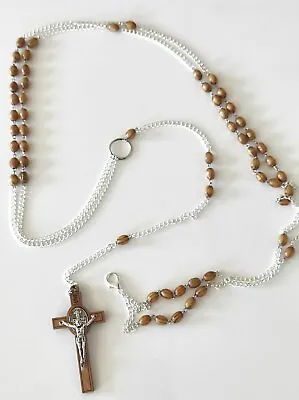 Habit Rosary Chaplet BELT Olive Wood Beads Obsidian Waist/Wall Cross Decade 64   • $36.99