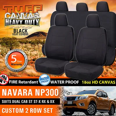 TUFF HD CANVAS Navara NP300 Dual Cab Seat Covers 2ROW 3/2015-17 ST ST-X RX DX BL • $299