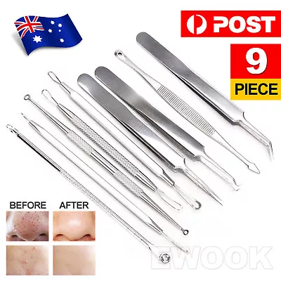 $7.95 • Buy 9pcs Blackhead Remover Extractor Tool Pimple Blemish Popper Comedone Kit Clip
