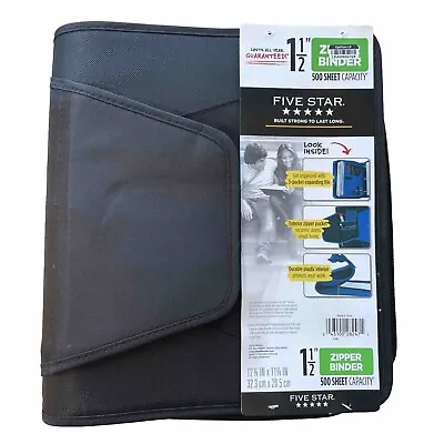 Five Star 1 -1/2 Inch Zipper 3 Ring Binder 3 Pocket Tab Expanding File BLACK • $14.99