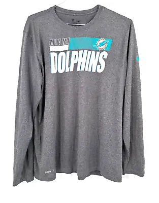 Miami Dolphins Team Issued Grey Dri-fit Long Sleeve Detailed Logo Shirt 2xl New • $22