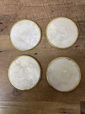 Set Of 4 VINTAGE MOTHER OF PEARL CAPIZ SHELL DRINK COASTERS MID CENTURY MODERN • $16.90