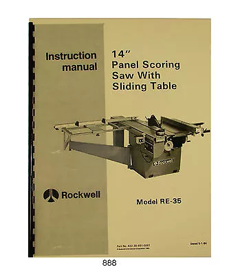 Rockwell 14  Panel Scoring Saw RE-35 Instruction Manual #888 • $15