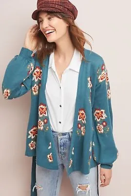 NEW Anthropologie Floral Intarsia Wrapped Cardigan By Moth Size L (Orig. $148) • $109.99