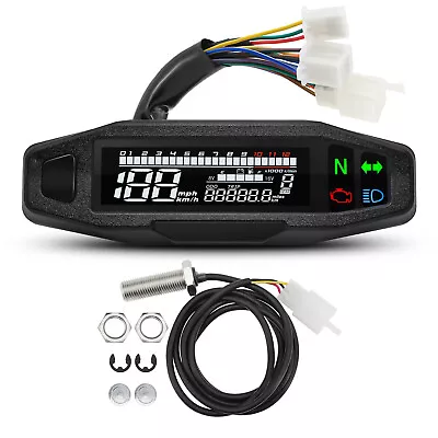 Motorcycle LCD Digital Speedometer Odometer Tachometer Gauge Meter With Bracket • $25.10