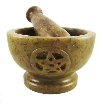 Pentacle Pentagram Soapstone Mortar & Pestle FREE PRIORITY MAIL SHIPPING !! • $24.88