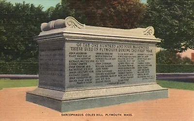 Postcard MA Plymouth Mass Sarcophagus Coles Hill Linen Unposted Vintage PC J1924 • $3