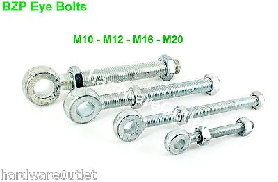 Qty 2 - BZP Gate Eye Bolt & Nuts Adjustable - M10 M12 M16 & M20  Full Range  • £3.05