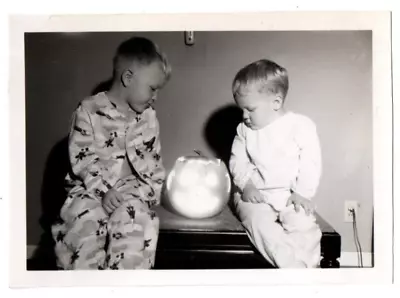 Two Boys Boy Halloween Pumpkin JOL Light Up Unusual Weird Vintage Snapshot Photo • $7.50