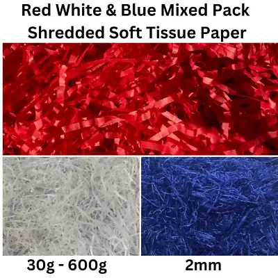 Red White & Blue Mixed Pack Soft Coloured Shredded Tissue Paper Hampers Gift Box • £3.25