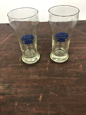 VINTAGE Lot Of 2 PBR PABST BLUE RIBBON BEER SMALL PILSNER GLASSES (7oz)  • $12.95