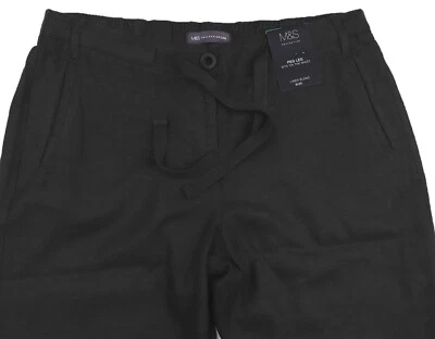 £17.99 • Buy New M&S Womens Marks And Spencer Black Peg Leg Linen Trousers Size 22 16 14 12