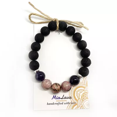 $22 • Buy MiaLava | CRYSTAL AROMATHERAPY DIFFUSER BRACELET - PURE LOVE RHODONITE AMETHYST