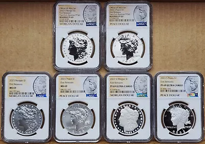 6 Coin Set 2023 Morgan Peace Silver Dollars Ngc Ms Pf Rp 69 First Releases • $745