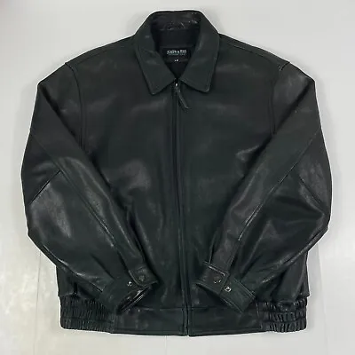 Joseph & Feiss Jacket Mens Large Black Leather Wool Lined Full Zip Bomber Biker • $48.88