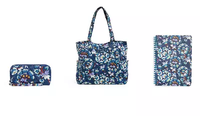 Vera Bradley  4 Pc Floral Bursts Glenna Tote Accordion Wallet Notebook & Pen New • $99.87