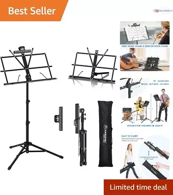 Black 2-in-1 Music Stand - Adjustable Height & Angle - Portable & Lightweight • $31.98