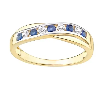 £35 • Buy 9ct Yellow Gold On Silver Sapphire & Diamond Crossover Eternity Ring Sizes J - V