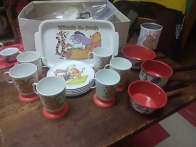 Vintage Disney Winnie The Pooh Toy Dishes Plastic And Metal. • $29.95