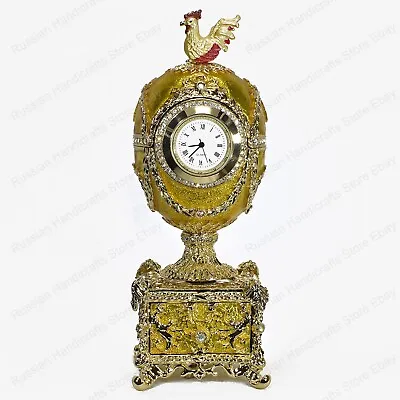 6'' Cockerel With Clock Easter Enameled Music Egg Russian Faberge Traditions • $148.71