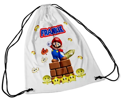 £11.49 • Buy Personalised Drawstring Bag Any Name Mario Design Swimming School Nursery PE 3