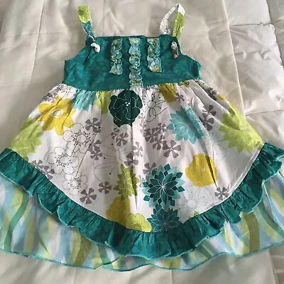 Missie Moosie Girls Designer Boutique Dress Size 6 Blue And White Floral • $12.99