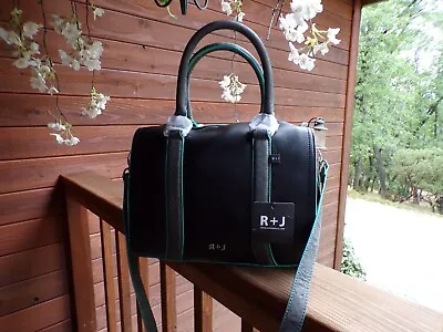 R&J Romeo And Juliet Couture Handbag Black Green Trim Shoulder Strap NWT • $48