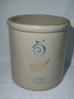 Primitive #5 Red Wing Stoneware Crock ~ Large 4  Wing ~ Made In Minnesota • $255