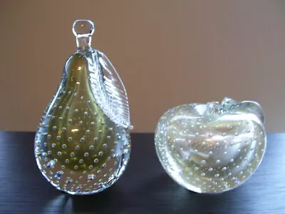 Murano Sommerso Barbini Mid-Century Art Glass Apple & Pear Bookends • $79.99