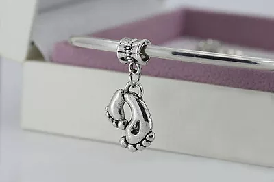 Clip On Charm Silver Baby Feet Style Shower Bracelet European Bead Beads Charms • £3.29