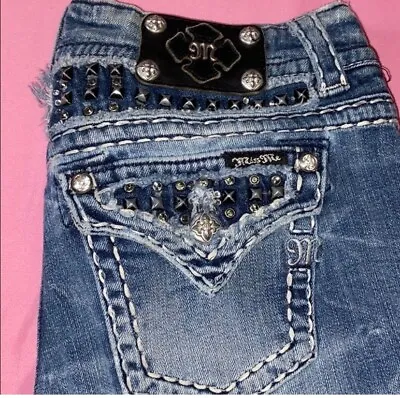 MISS ME JE5422EL Easy Boot Cut Flap Pockets Bling Jeans Distressed Size 26 • $25