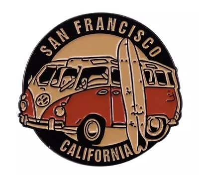 San Francisco VW Camper Surfer Dude Metal Enamel Pin Badge Van Life Surf • £8.95