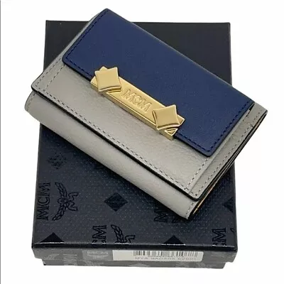 MCM New In Box Mini Wallet In Grey / Navy Leather • $135