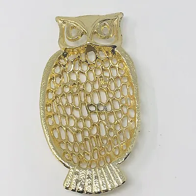 Vintage Gold Toned Metal Owl Soap Tray Dish Ring Holder Footed 5 X 2 3/4 Inches • $5.95