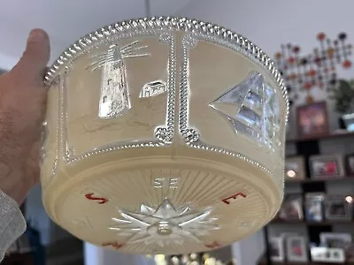 Vintage 1950’s Glass Nautical Ceiling Light Shade - PERFECT- Mid Century • $175