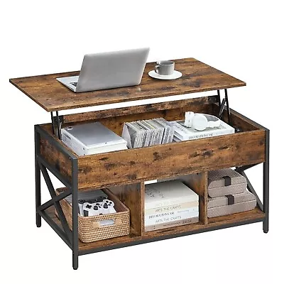 Modern Lift-Top Coffee Table Rustic Brown Hidden Compartments Storage Shelf • $100.80