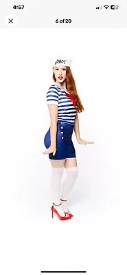 Adults Ahoy Sailor Fancy Dress Costume + Hat Uniform Seas Ladies Womens Military • £15