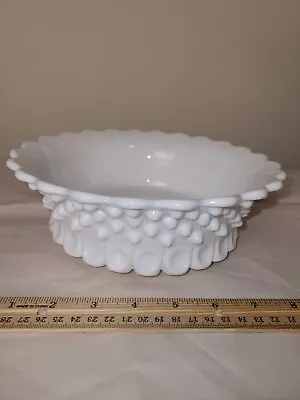 Rare VTG Mid-Century Fenton Beautiful Hobnail Scalloped Milk Glass Fruit Bowl • $18