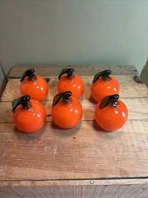 6 Vintage Mid Century Handmade Art Glass Orange Fruit • $40.79